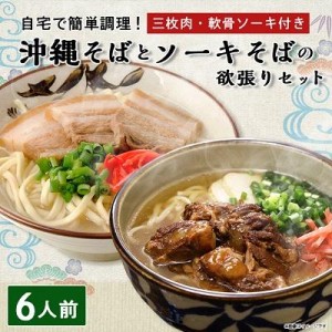 ふるさと納税 与那原町 沖縄そば と ソーキそば の 欲張り6人前セット (三枚肉・軟骨ソーキ付き) 沖縄 の味をご自宅で!【送料無料】